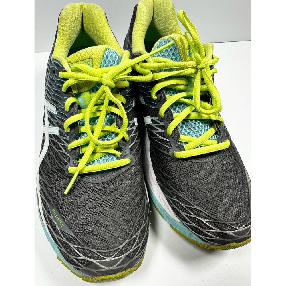 Asics Gel-Nimbus 18 Womens Running Shoes Gray Neon Green/Yellow Blue T650N Sz 9 - Picture 3 of 16